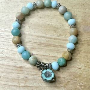 Hand crafted stretch bracelet light blues beach theme